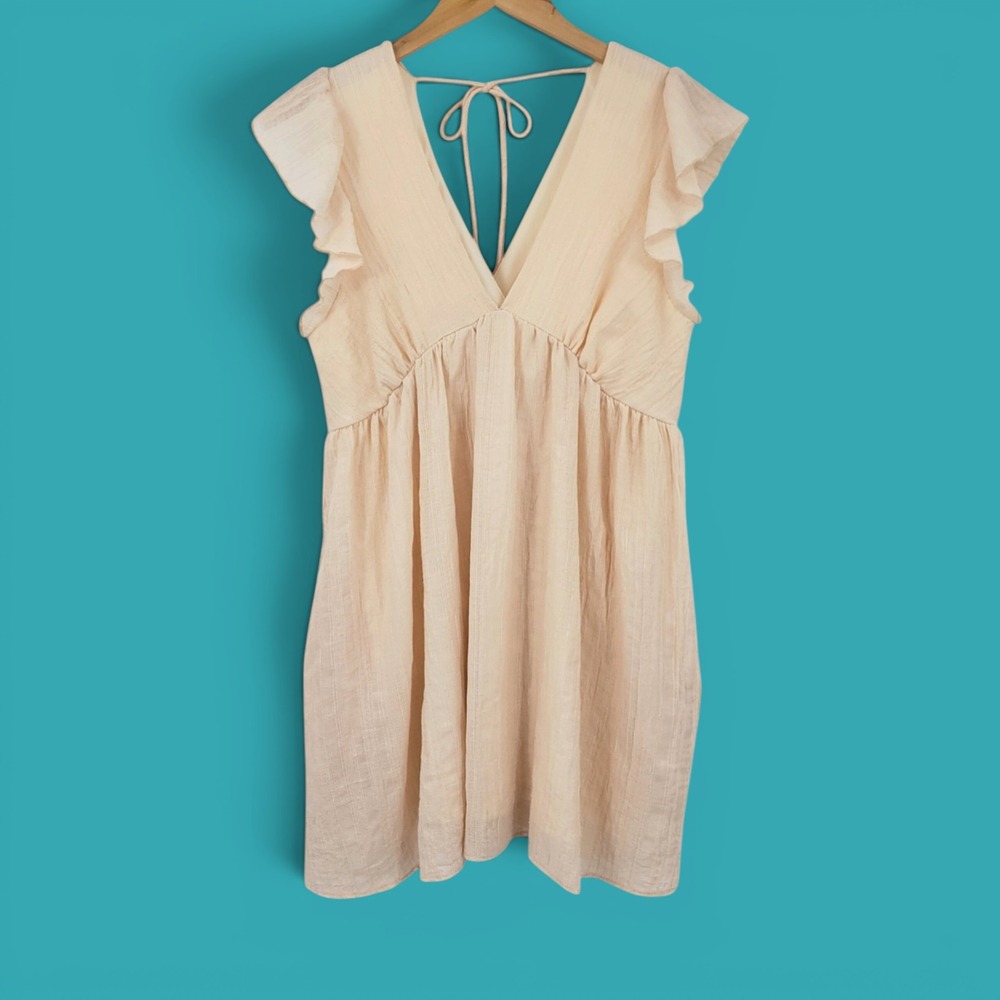 Cream Ruffle Sleeve Dress Women Small Empire Waist Boho Festival Concert Gauzey